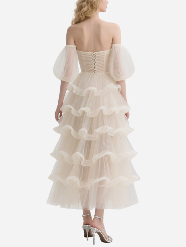 Fairy Off-Shoulder Nude Gauze Skirt