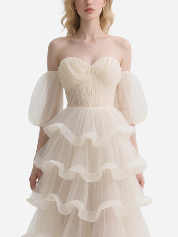 Fairy Off-Shoulder Nude Gauze Skirt