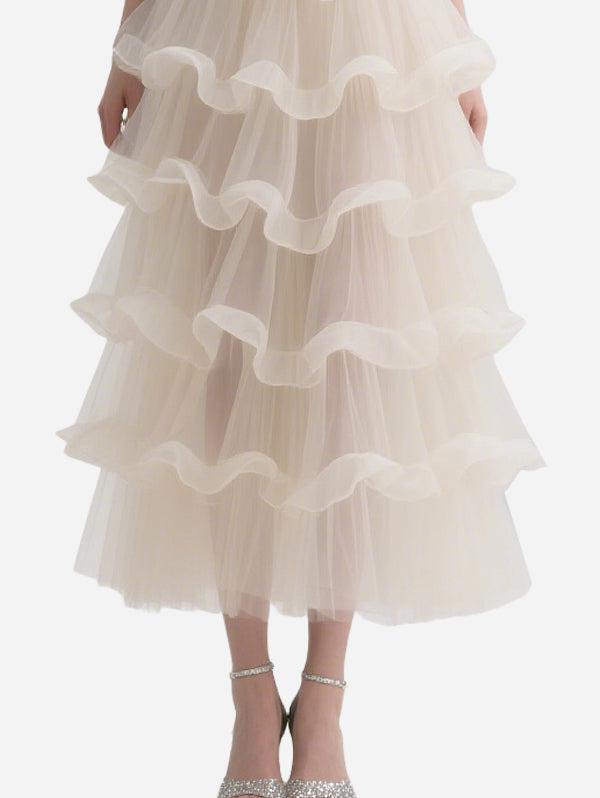 Fairy Off-Shoulder Nude Gauze Skirt