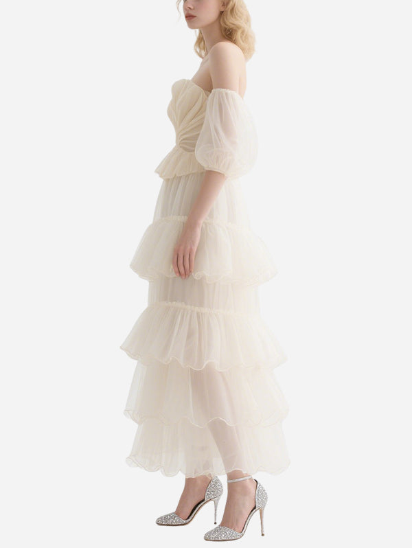 Dreamlike Flower-Decorated Gauze Skirt