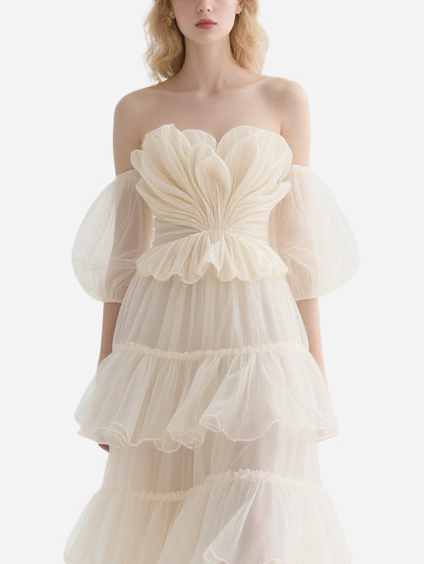Dreamlike Flower-Decorated Gauze Skirt