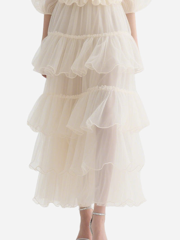 Dreamlike Flower-Decorated Gauze Skirt