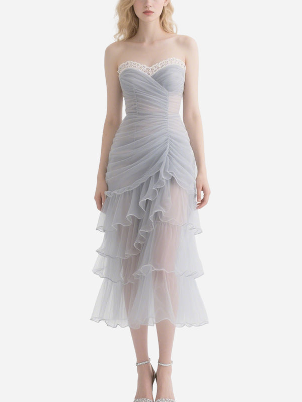 Sexy Pleated Gray Gauze Skirt