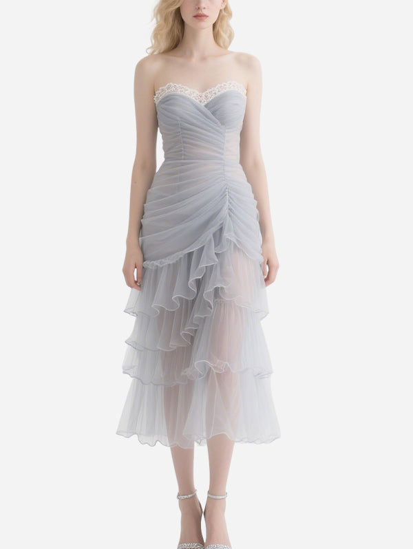 Sexy Pleated Gray Gauze Skirt