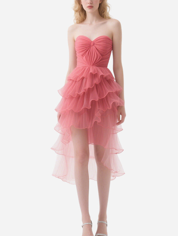Romantic Pink Tulle Irregular Layered Skirt