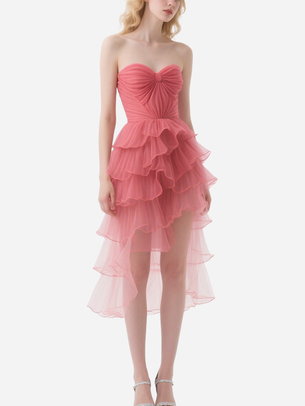 Romantic Pink Tulle Irregular Layered Skirt
