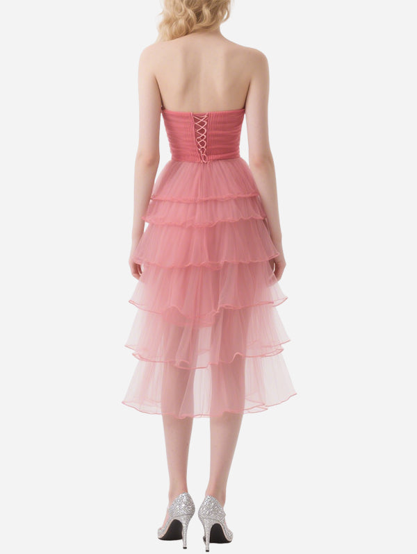 Romantic Pink Tulle Irregular Layered Skirt