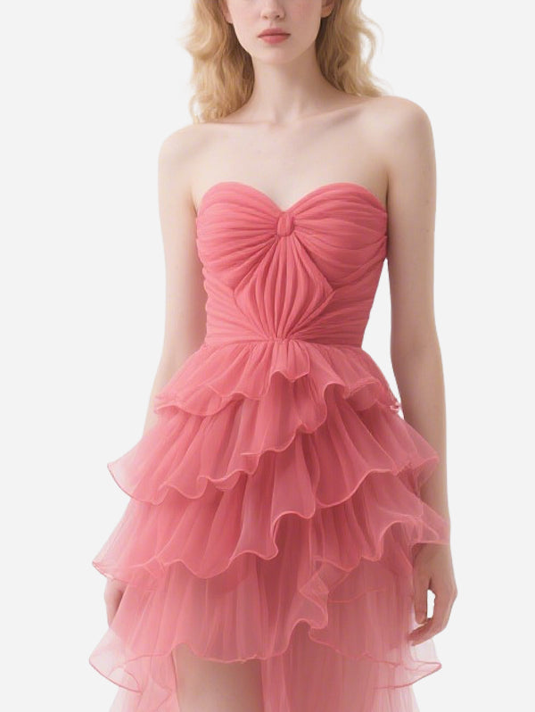 Romantic Pink Tulle Irregular Layered Skirt