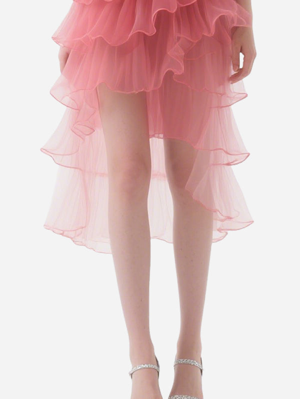 Romantic Pink Tulle Irregular Layered Skirt