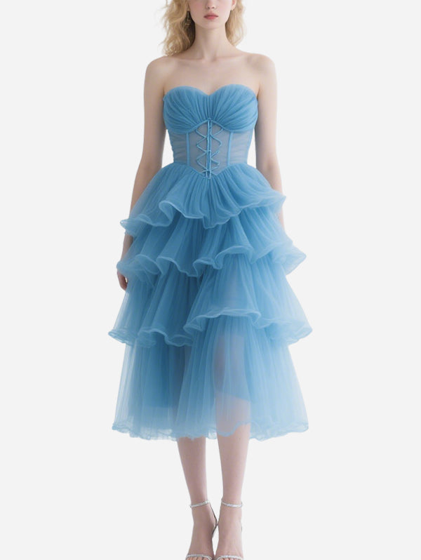 Fresh Blue Gauze Strap Skirt