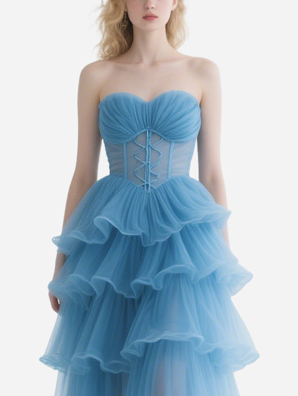 Fresh Blue Gauze Strap Skirt