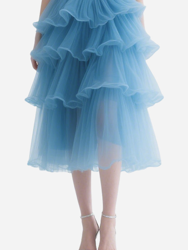 Fresh Blue Gauze Strap Skirt