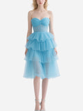 Fresh Blue Gauze Strap Puffy Skirt