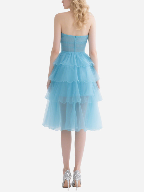 Fresh Blue Gauze Strap Puffy Skirt