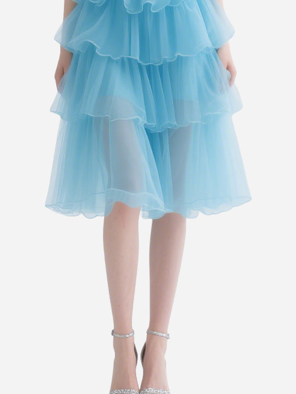 Fresh Blue Gauze Strap Puffy Skirt