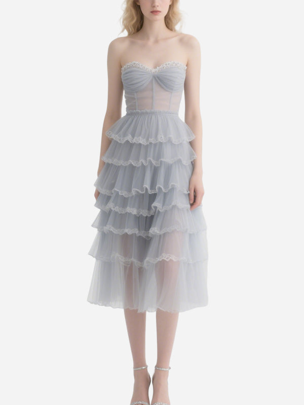 Fairy Lace-Decorated Gray Gauze Skirt