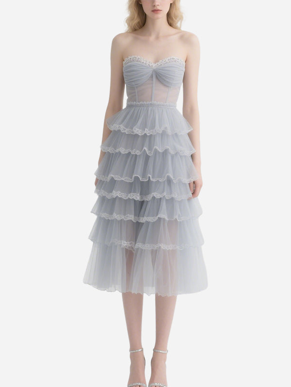 Fairy Lace-Decorated Gray Gauze Skirt