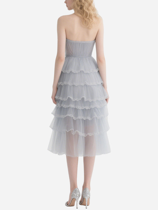 Fairy Lace-Decorated Gray Gauze Skirt