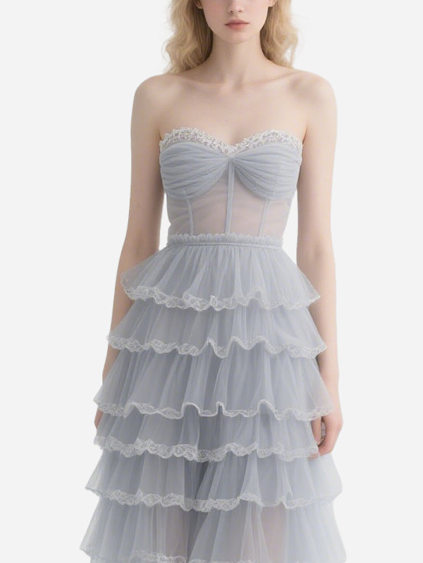 Fairy Lace-Decorated Gray Gauze Skirt