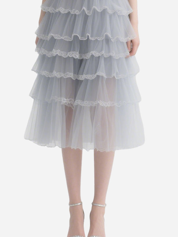 Fairy Lace-Decorated Gray Gauze Skirt