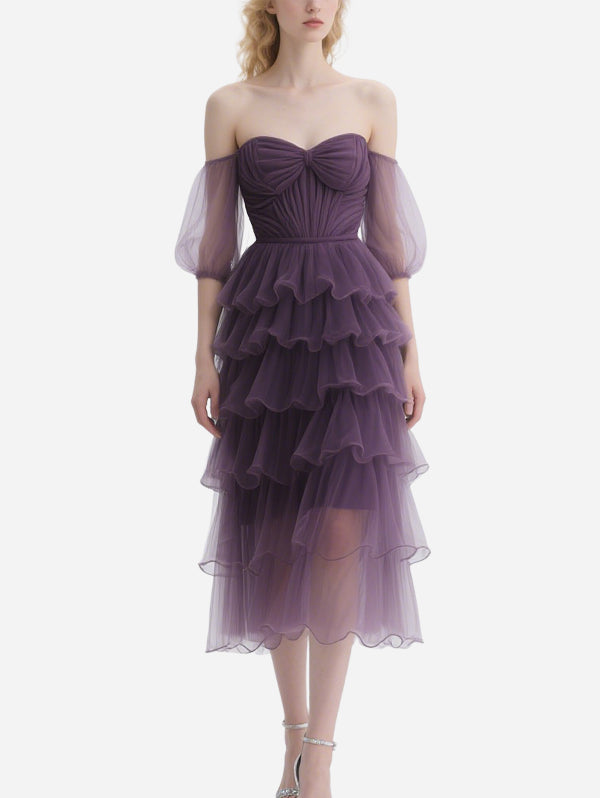 Romantic Bow-Knot Purple Gauze Skirt