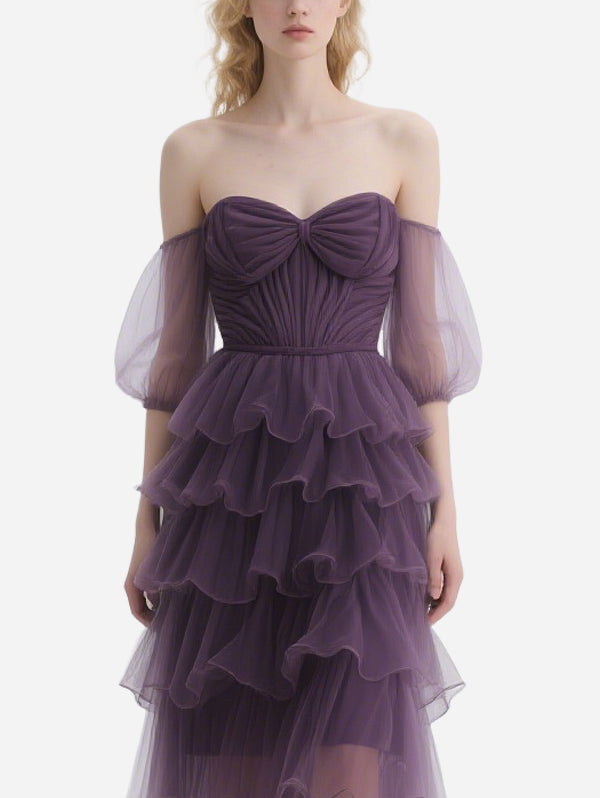 Romantic Bow-Knot Purple Gauze Skirt