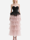 Dreamlike Black and Pink Splicing Cake Skirt