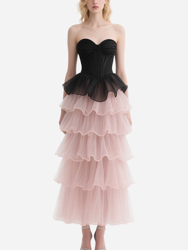 Dreamlike Black and Pink Splicing Cake Skirt