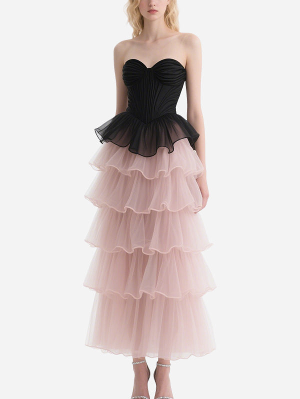 Dreamlike Black and Pink Splicing Cake Skirt