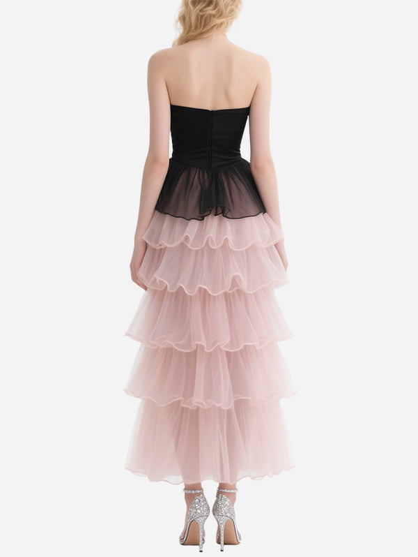Dreamlike Black and Pink Splicing Cake Skirt