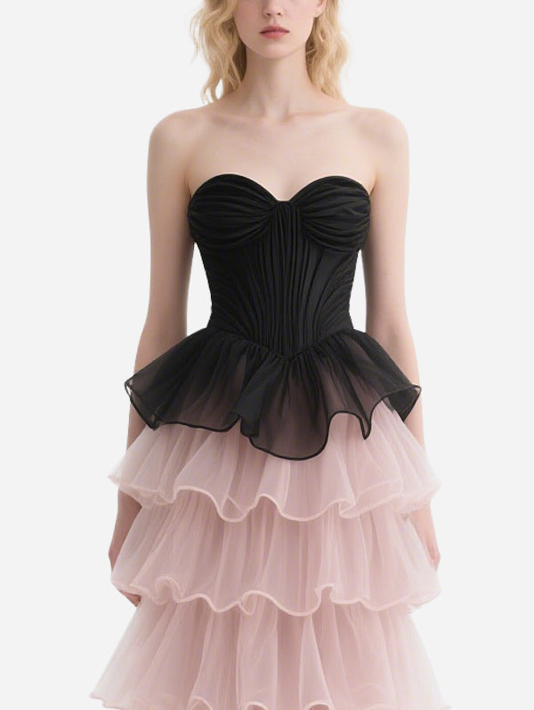 Dreamlike Black and Pink Splicing Cake Skirt