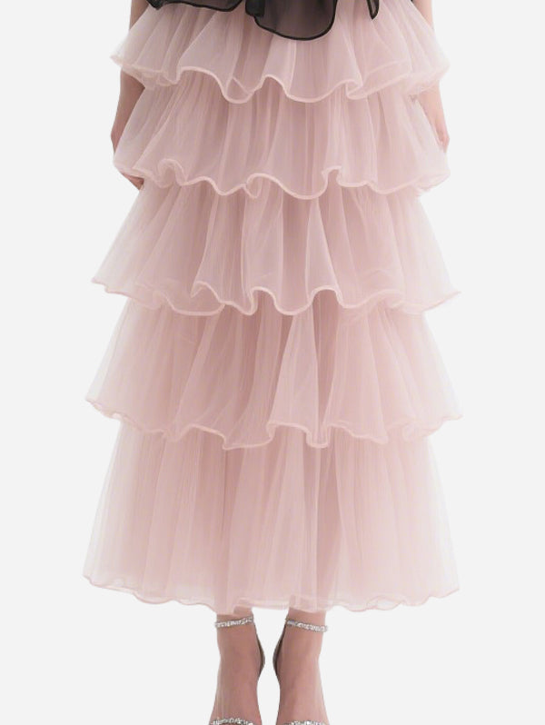 Dreamlike Black and Pink Splicing Cake Skirt