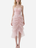Gentle Pink Tulle Lace Tube Top Skirt