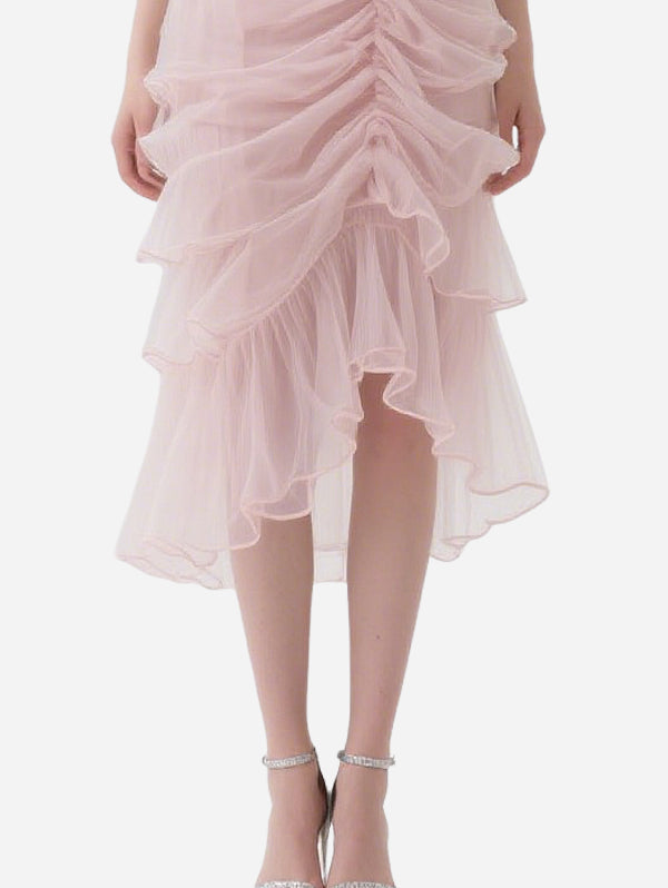 Gentle Pink Tulle Lace Tube Top Skirt